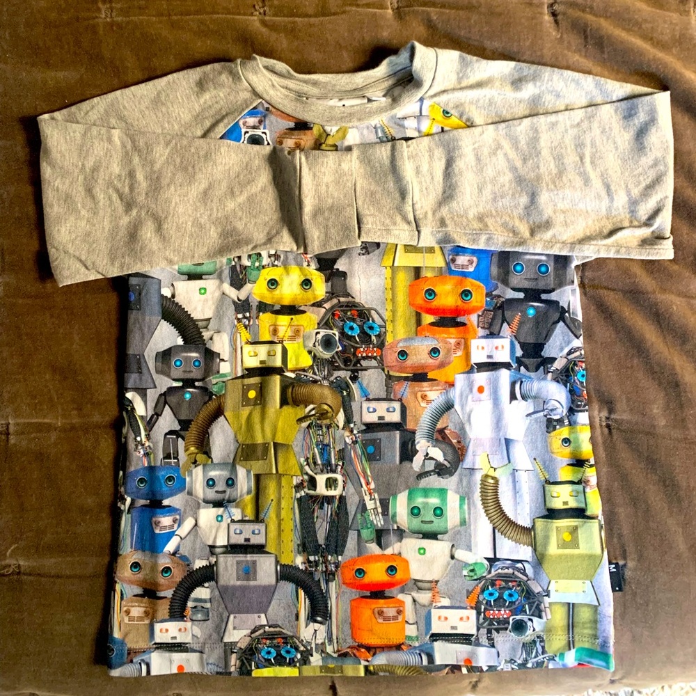 Molo long sleeve shirt. Robot theme. Size 6.
